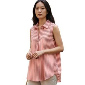 STYLE & CO. RED & WHITE STRIPE SLEEVELESS BLOUSE SZ.M NWT.